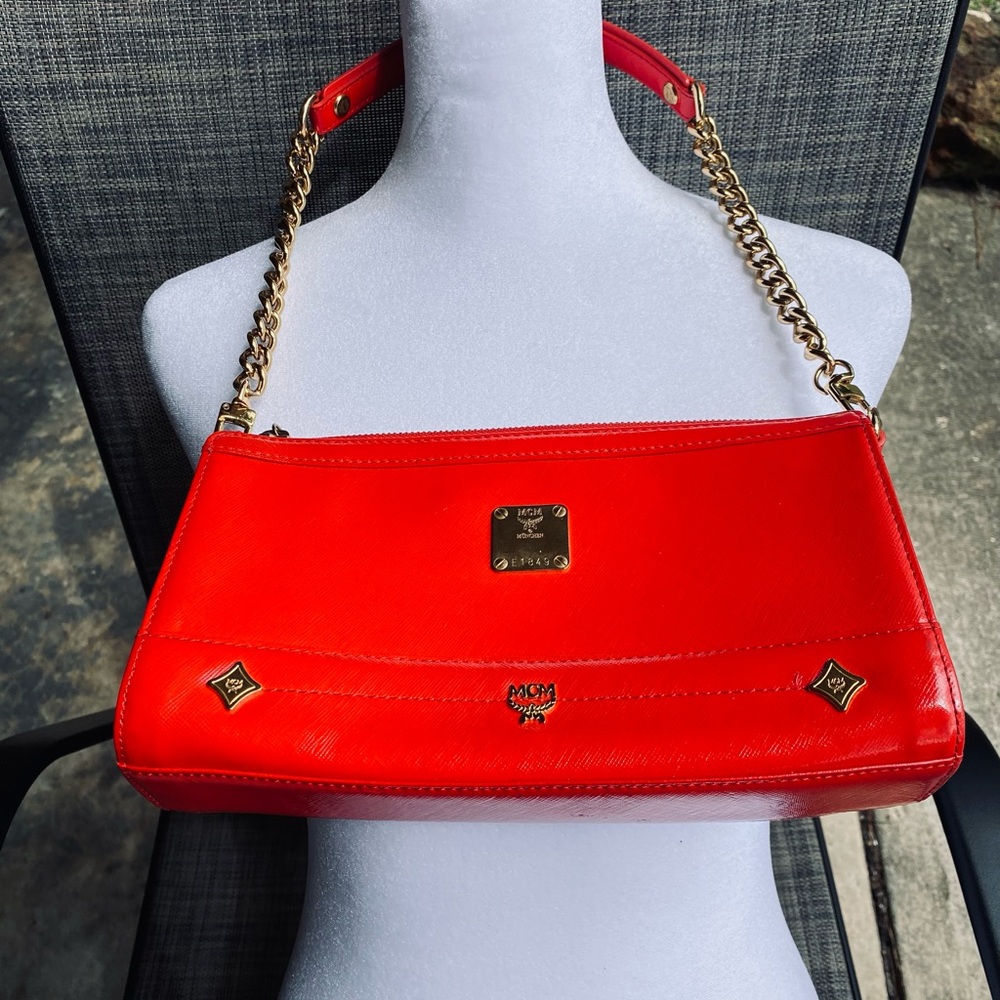MCM Red and Gold Shoulder Bag with Chain Straps made in Korea